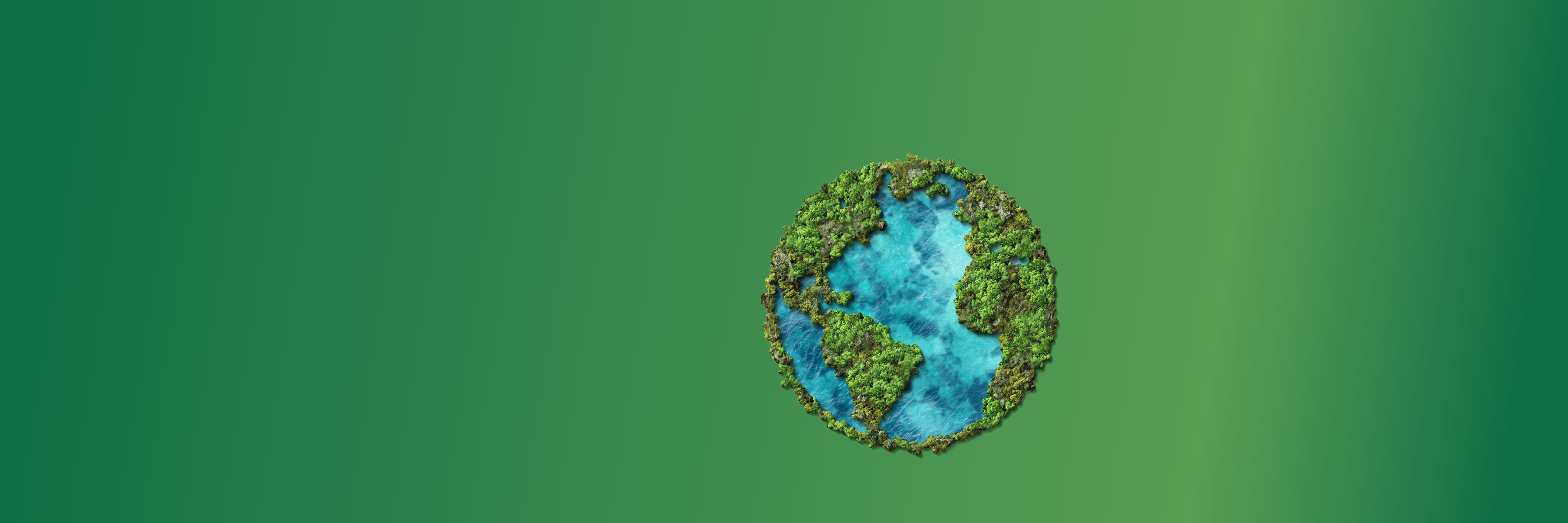푸른 바다와 초록 숲으로 이루어진 지구 모양의 사진